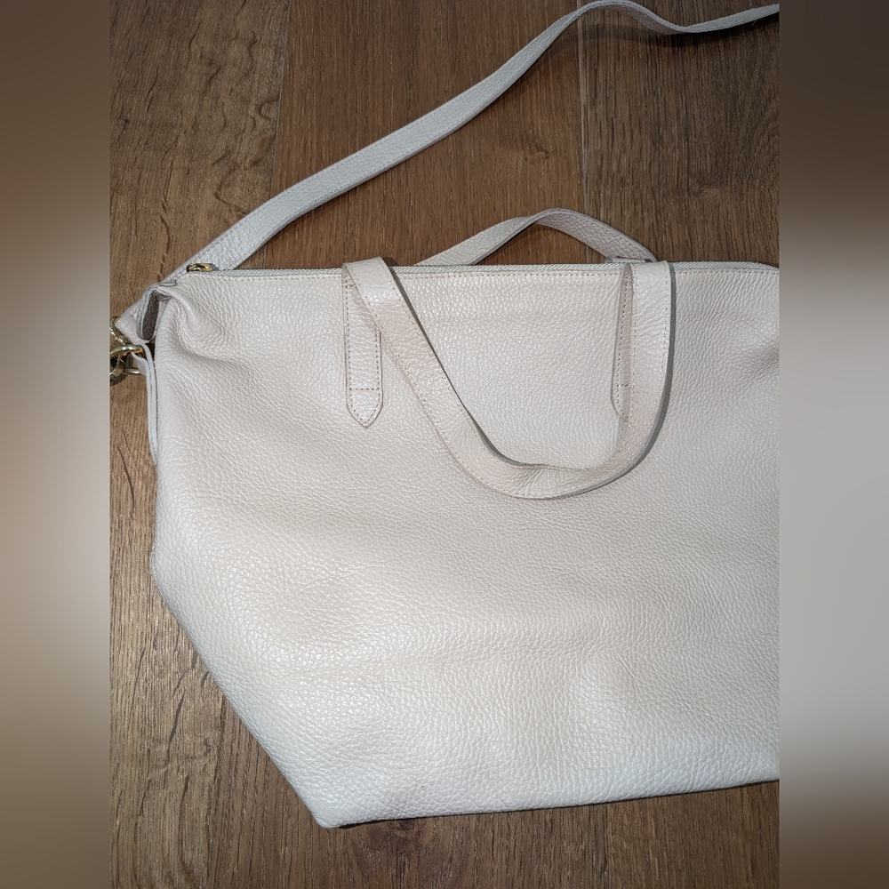 Cuyana Cream Leather Tote Crossbody Bag